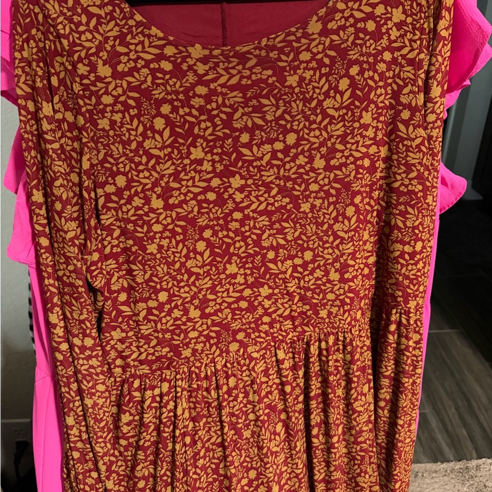 Floral Burgandy and Tan Dress